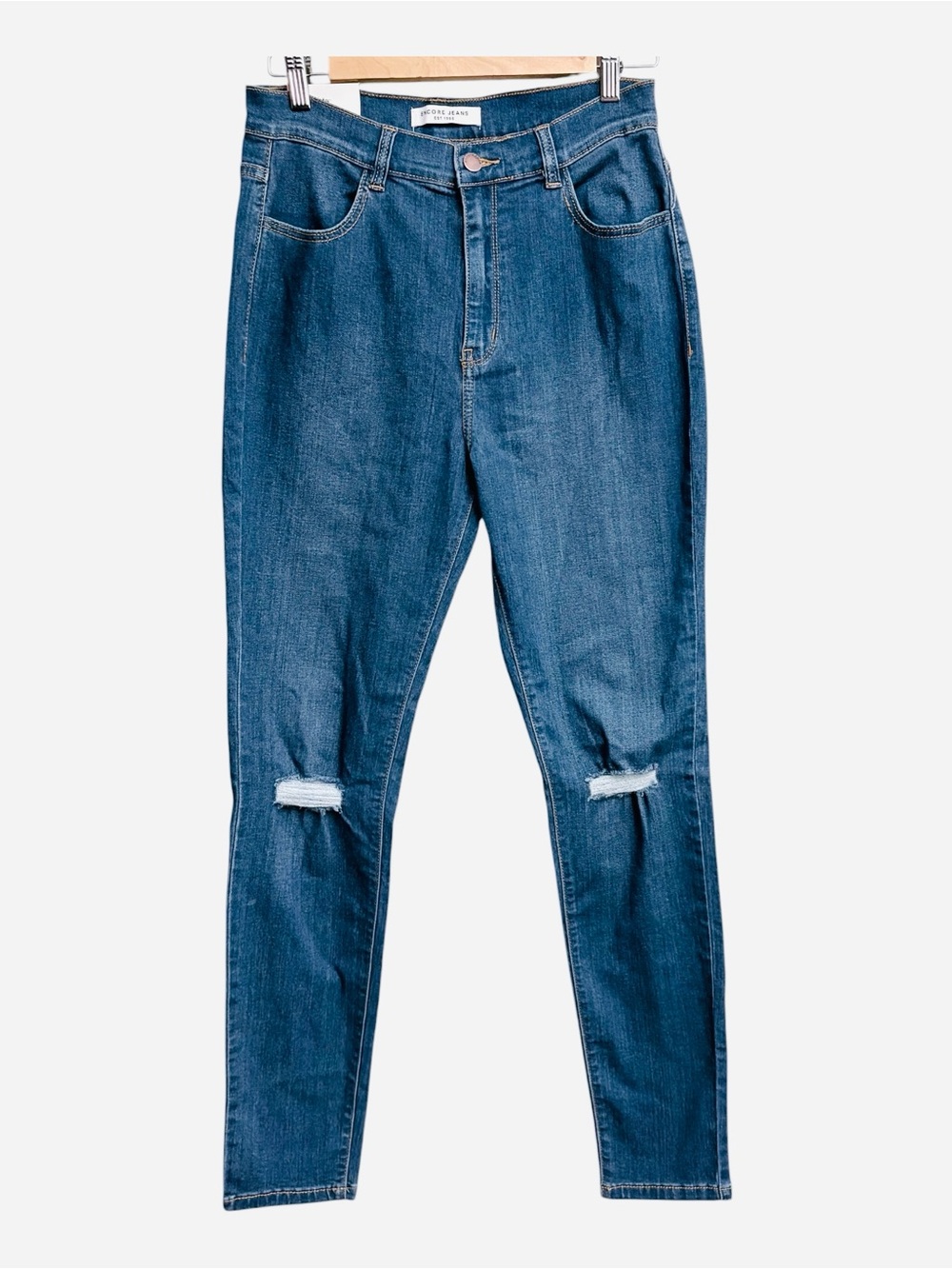 Encore High Rise Distressed Skinny Jeans Size 13 New